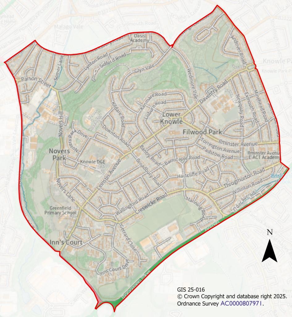 map of the Knowle West area covered by Local Lettings policy